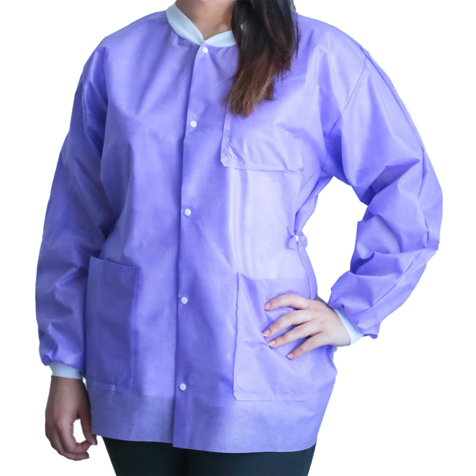 FitMe Lab Jacket, Lavender, Medium-Lab Jacket FitMe Purple Medium Hip Length 3-Layer SMS Disposable