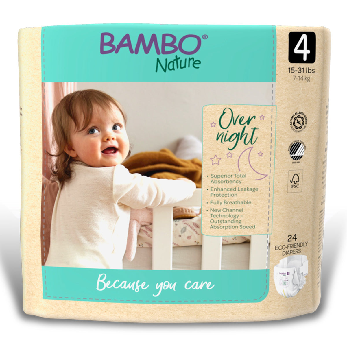 Bambo Nature Overnight Diapers, Size 4-Unisex Baby Diaper Bambo Nature Size 4 Disposable Heavy Absorbency