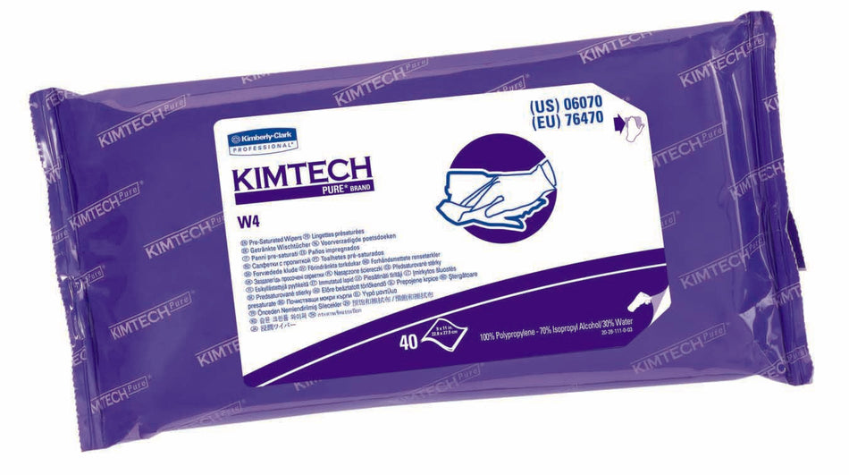 Kimtech W4 Pre-Saturated Wipers-Kimtech W4 Surface Disinfectant Cleaner Premoistened Cleanroom Manual Pull Wipe 40 Count Soft Pack Alcohol Scent NonSterile