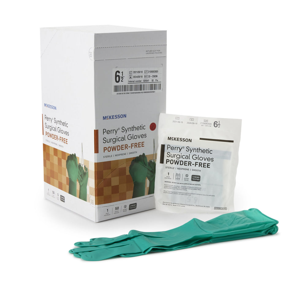 McKesson Perry Performance Plus Polychloroprene Surgical Glove, Size 6.5, Dark Green-Surgical Glove McKesson Perry Performance Plus Size 6.5 Sterile Polychloroprene Standard Cuff Length Smooth Dark Green Chemo Tested