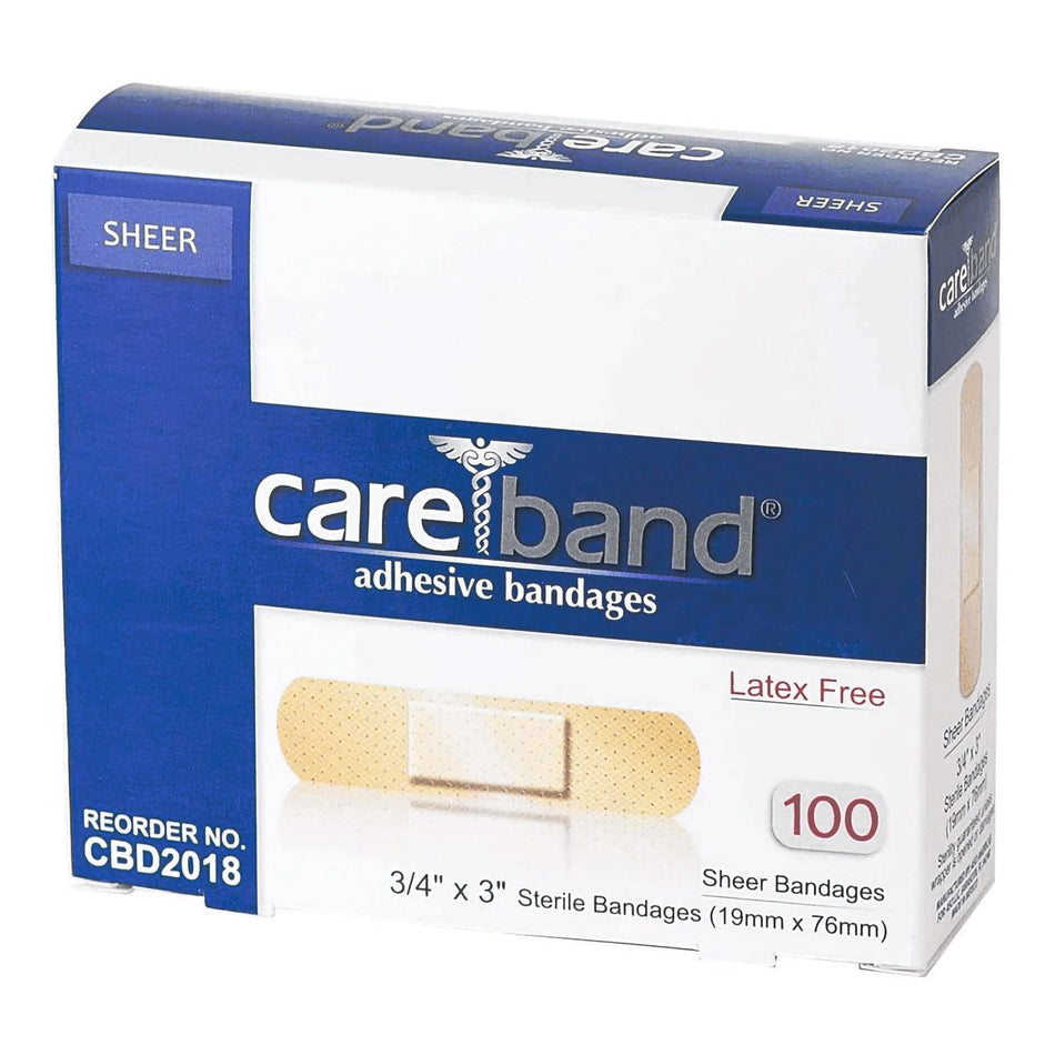 Careband� Sheer Adhesive Strip, 3/4 x 3 Inch-Adhesive Strip Careband� 3/4 X 3 Inch Plastic Rectangle Sheer Sterile