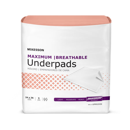 McKesson Ultimate Breathable Underpads, Maximum Protection, 24 x 36 Inch-Disposable Underpad McKesson Ultimate Breathable 24 X 36 Inch Fluff / Polymer Heavy Absorbency
