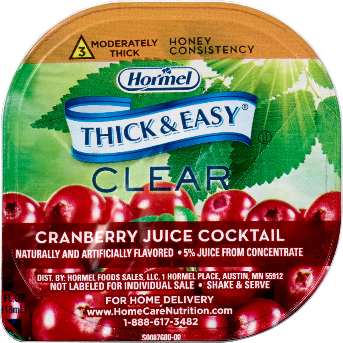 Thick & Easy Clear Honey Consistency Cranberry Juice Thickened Beverage, 4-ounce Cup-Thickened Beverage Thick & Easy 4 oz. Portion Cup Cranberry Juice Cocktail Flavor Liquid IDDSI Level 3 Moderately Thick/Liquidized