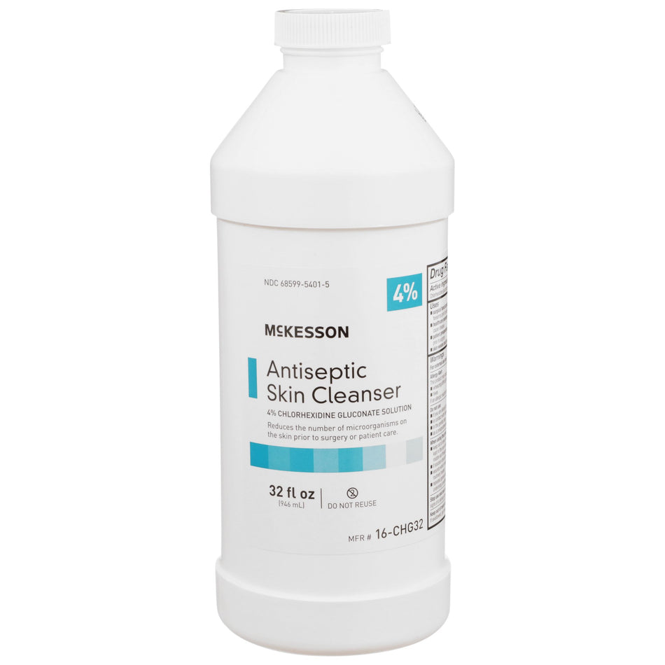 McKesson Antiseptic Skin Cleanser, 32-ounce Flip-Top Bottle-Antiseptic Skin Cleanser McKesson 32 oz. Bottle 4% Strength CHG (Chlorhexidine Gluconate) / Isopropyl Alcohol NonSterile