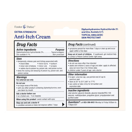 Foster & Thrive 2% Diphenhydramine HCl Itch Relief Cream-Itch Relief Foster & Thrive 2% - 0.1% Strength Cream 1 oz. Tube