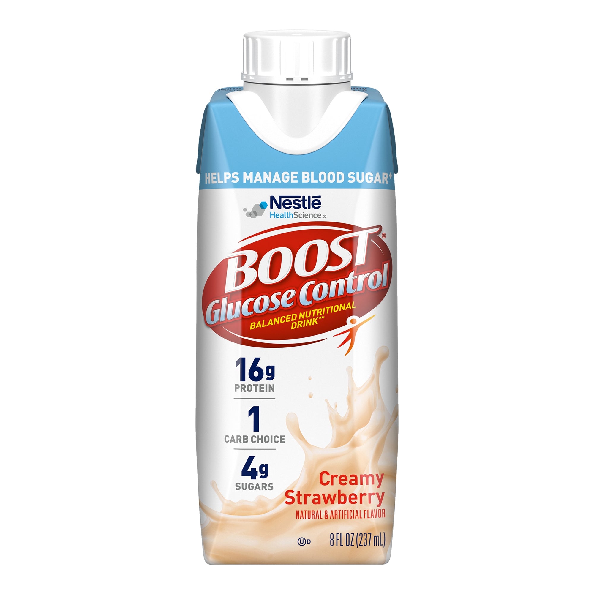 Boost Glucose Control Strawberry Balanced Nutritional Drink, 8-ounce carton-Oral Supplement Boost Glucose Control Creamy Strawberry Flavor Liquid 8 oz. Carton