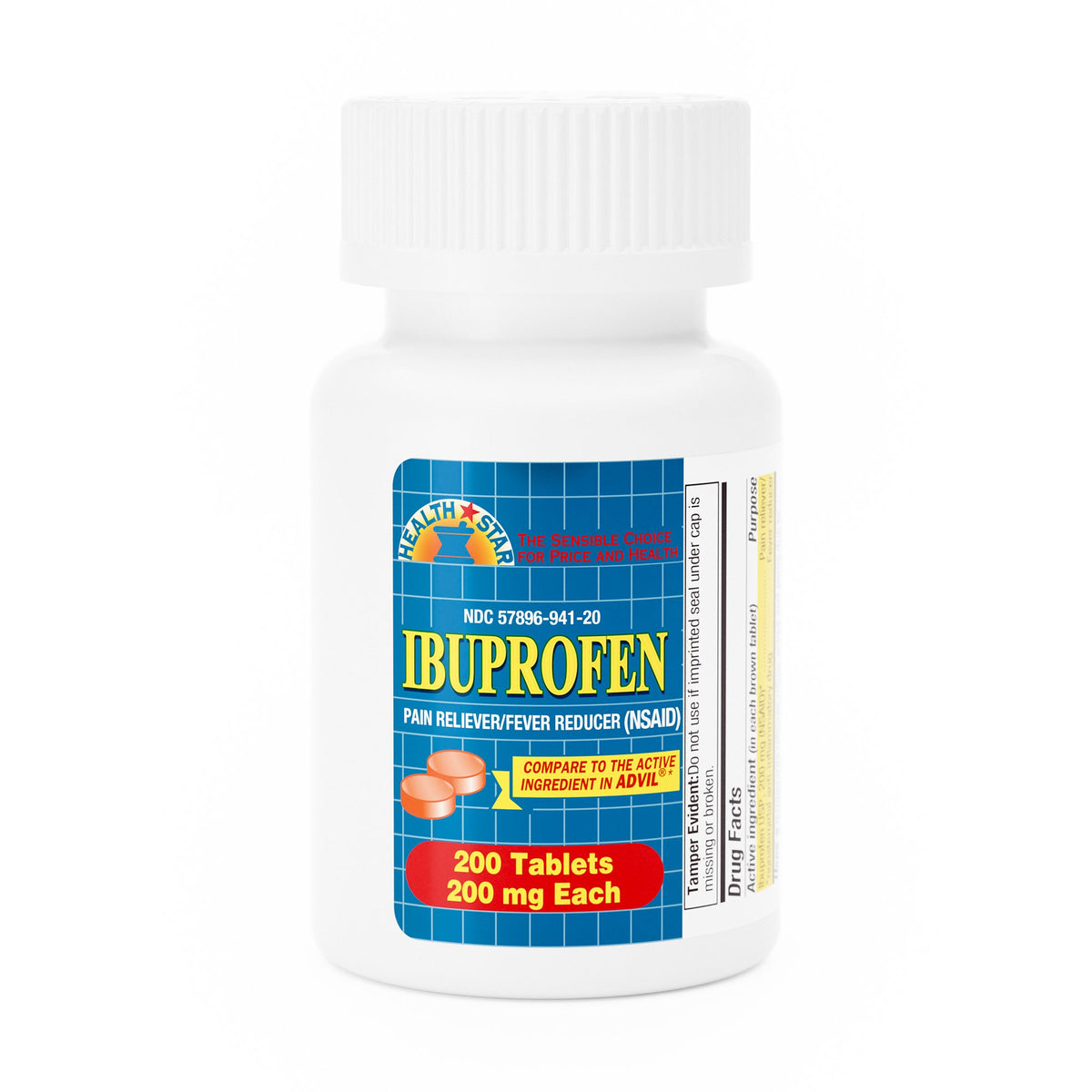 Health*Star Ibuprofen Pain Relief-Pain Relief Health Star 200 mg Strength Ibuprofen Tablet 200 per Bottle