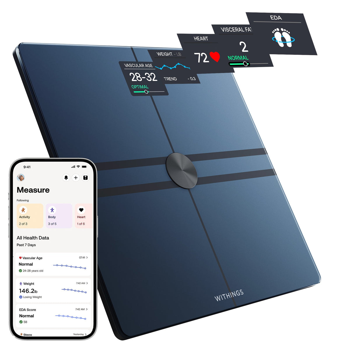 Withings Body Comp Wifi Smart Scale, Black-Total Body Composition Analyzer Step On Withings Digital Display 5 -> 200kg (9 -> 440lb) Black