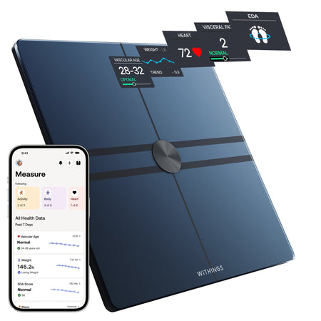 Withings Body Comp Wifi Smart Scale, Black-Total Body Composition Analyzer Step On Withings Digital Display 5 -> 200kg (9 -> 440lb) Black