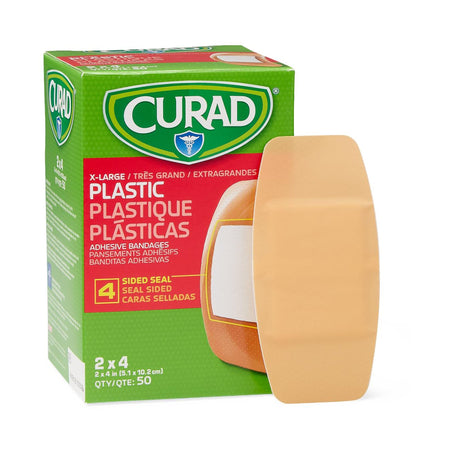 Curad Tan Adhesive Strip, 2 x 4 Inch-Adhesive Strip Curad 2 X 4 Inch Plastic Rectangle Tan Sterile