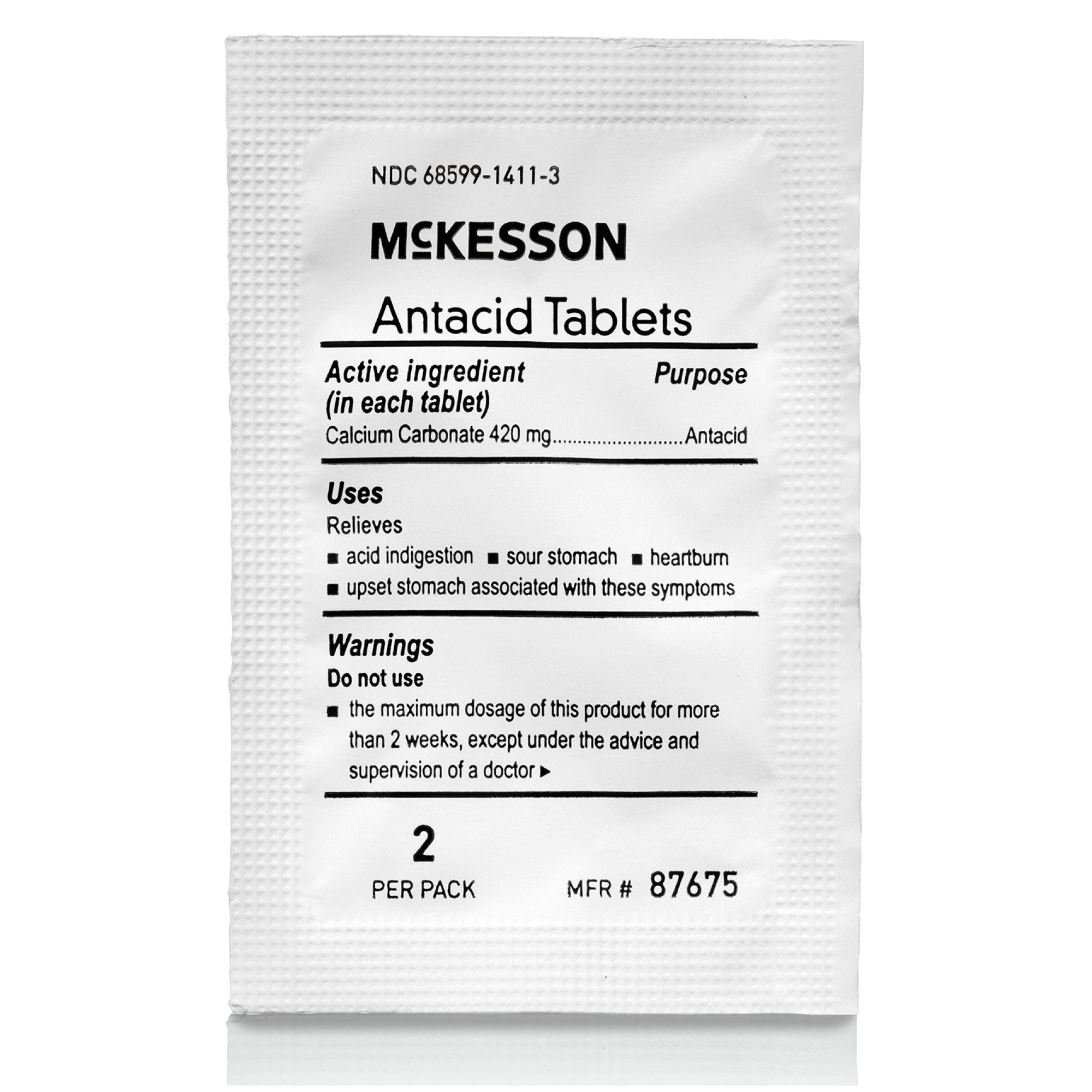 McKesson Calcium Carbonate Antacid-"Antacid McKesson Brand 420 mg Strength Tablet 250 Packets per Box, 2 Tablets per Packet"