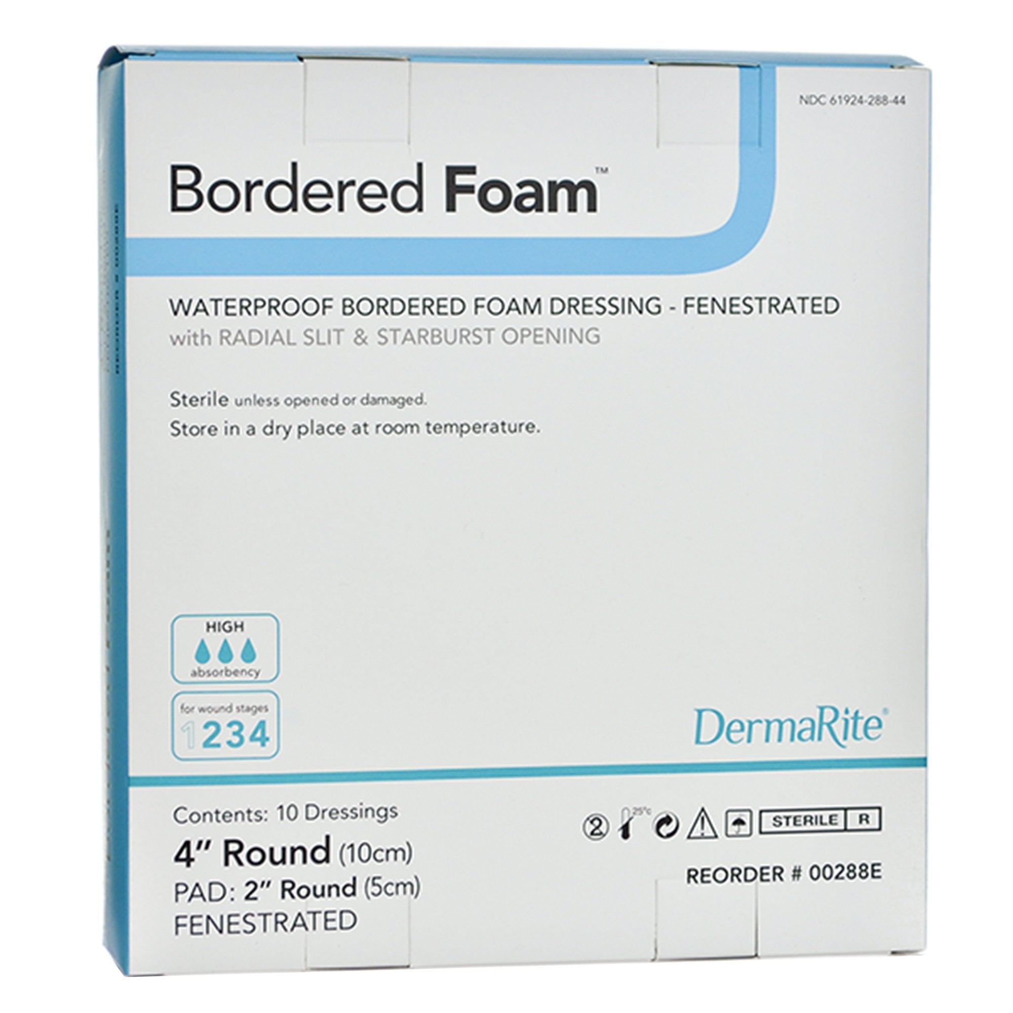 BorderedFoam Adhesive with Border Foam Dressing, 4-Inch Round-Foam Dressing BorderedFoam 4 Inch Diameter With Border Waterproof Backing Nonacrylic Adhesive Fenestrated Round Sterile