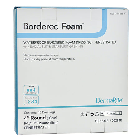 BorderedFoam Adhesive with Border Foam Dressing, 4-Inch Round-Foam Dressing BorderedFoam 4 Inch Diameter With Border Waterproof Backing Nonacrylic Adhesive Fenestrated Round Sterile