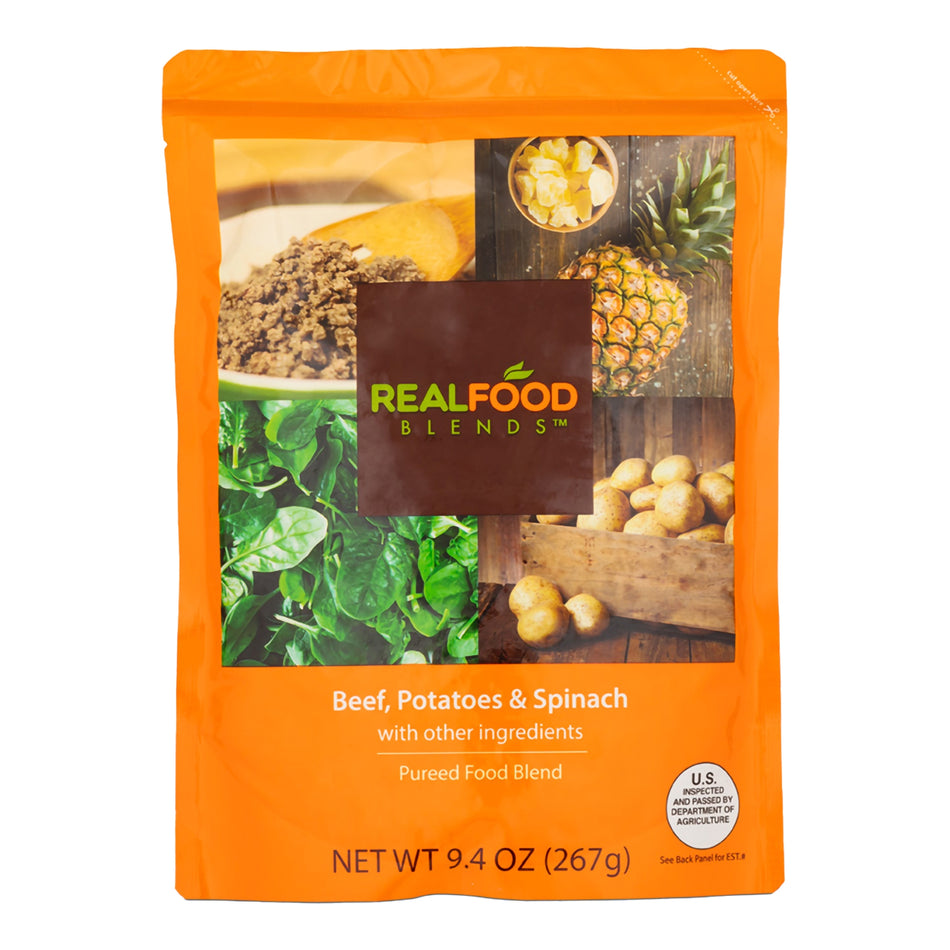 Real Food Blends Beef, Potatoes & Spinach Pureed Food Blend for Tube Feeding, 9.4-ounce pouch-Tube Feeding Formula Real Food Blends Beef / Potatoes / Spinach Flavor Liquid 9.4 oz. Pouch