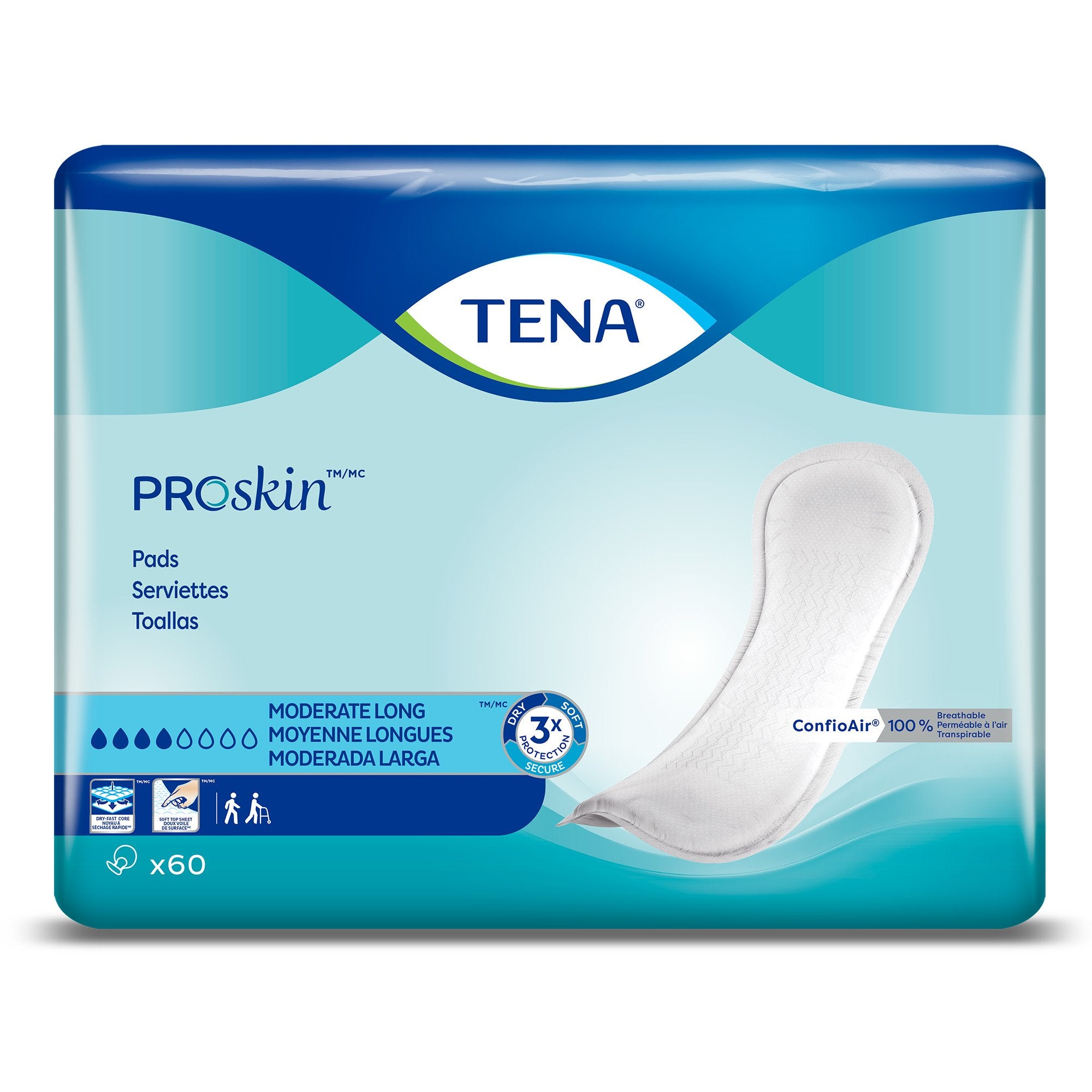 TENA Bladder Control Pads, Moderate Absorbency, Long, 12 Inch, Unisex, White-Bladder Control Pad TENA ProSkin Moderate Long 12 Inch Length Moderate Absorbency Dry-Fast Core One Size Fits Most
