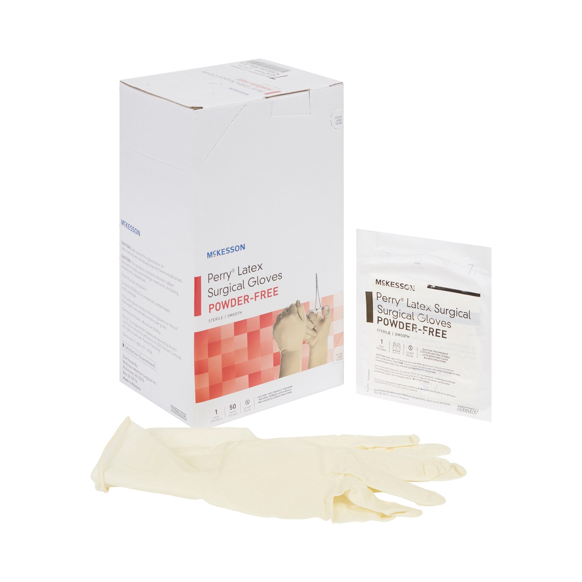 McKesson Perry Performance Plus Surgical Glove, Size 7.5, Cream-Surgical Glove McKesson Perry Performance Plus Size 7.5 Sterile Latex Standard Cuff Length Smooth Cream Not Chemo Approved