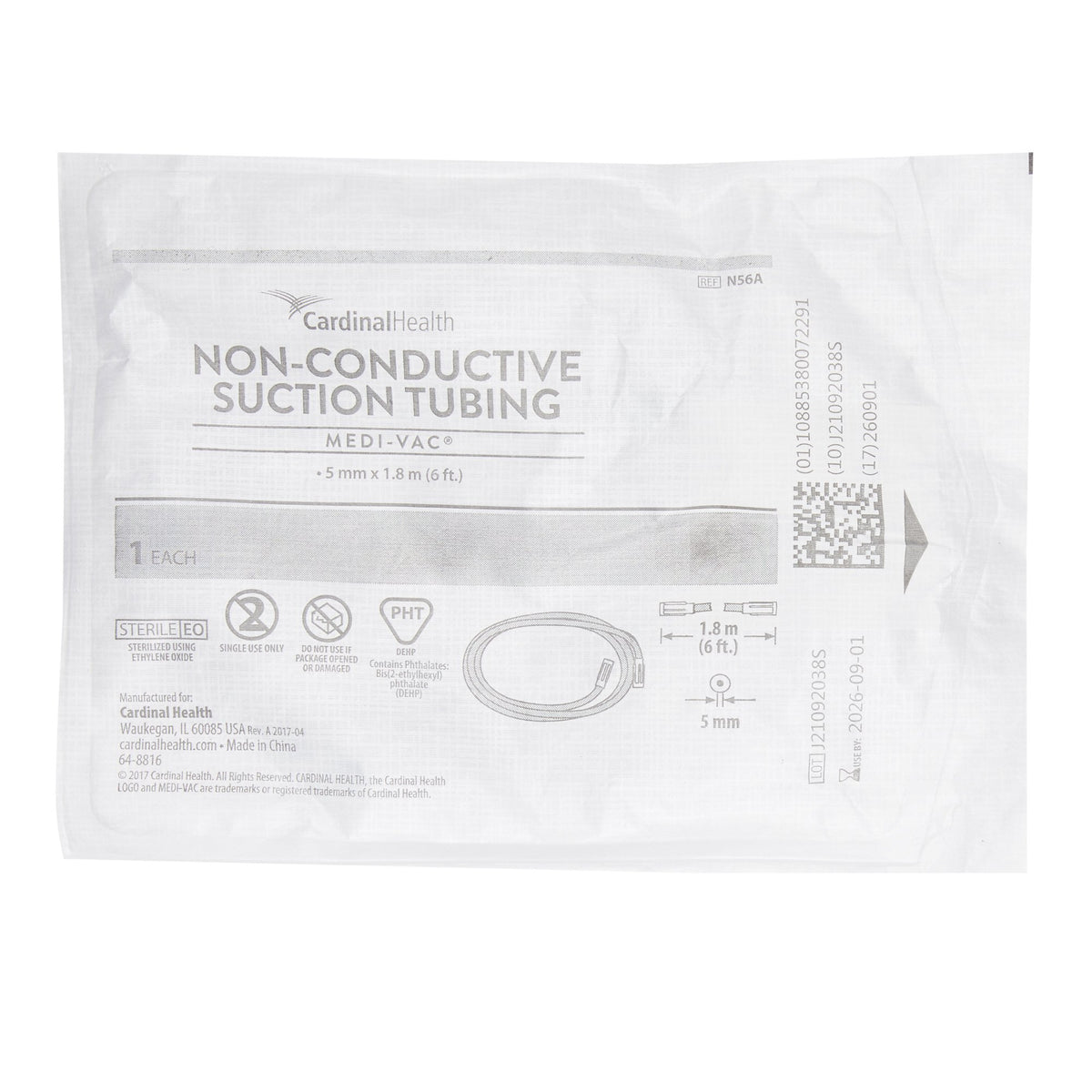 Medi-Vac Suction Tubing, 3/16 Inch Inner Diameter, 6 Foot Length-Suction Tubing Medi-Vac Clear 3/16 Inch I.D. 6 Foot Length Non-Conductive Plastic Sterile