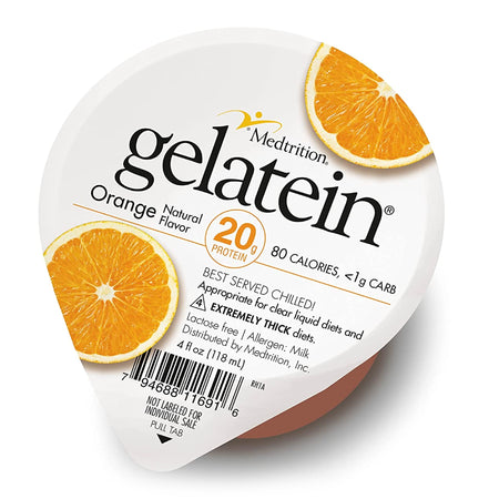 Gelatein 20 Orange High Protein Gelatin, 4-ounce cup-Oral Supplement Gelatein Orange Flavor Gel 4 oz. Cup