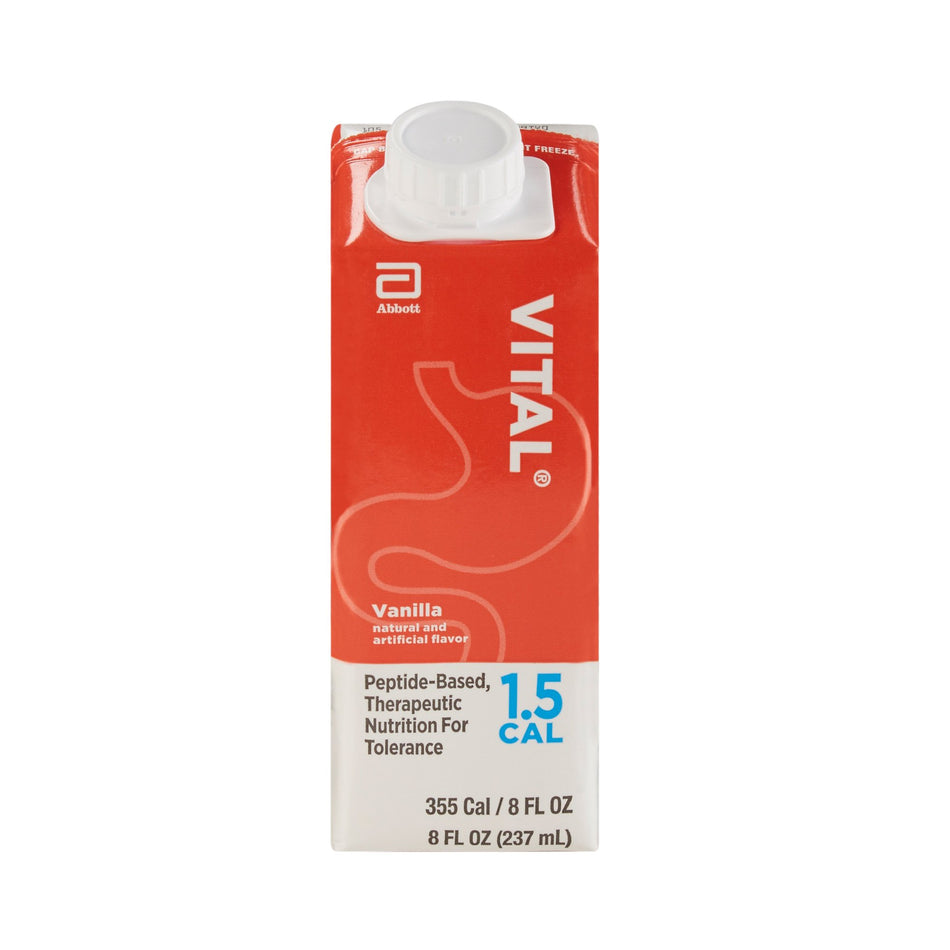 Vital 1.5 Cal Vanilla Peptide-Based Therapeutic Nutrition for Tolerance, 8-ounce carton-Oral Supplement Vital 1.5 Cal Vanilla Flavor Liquid 8 oz. Reclosable Carton