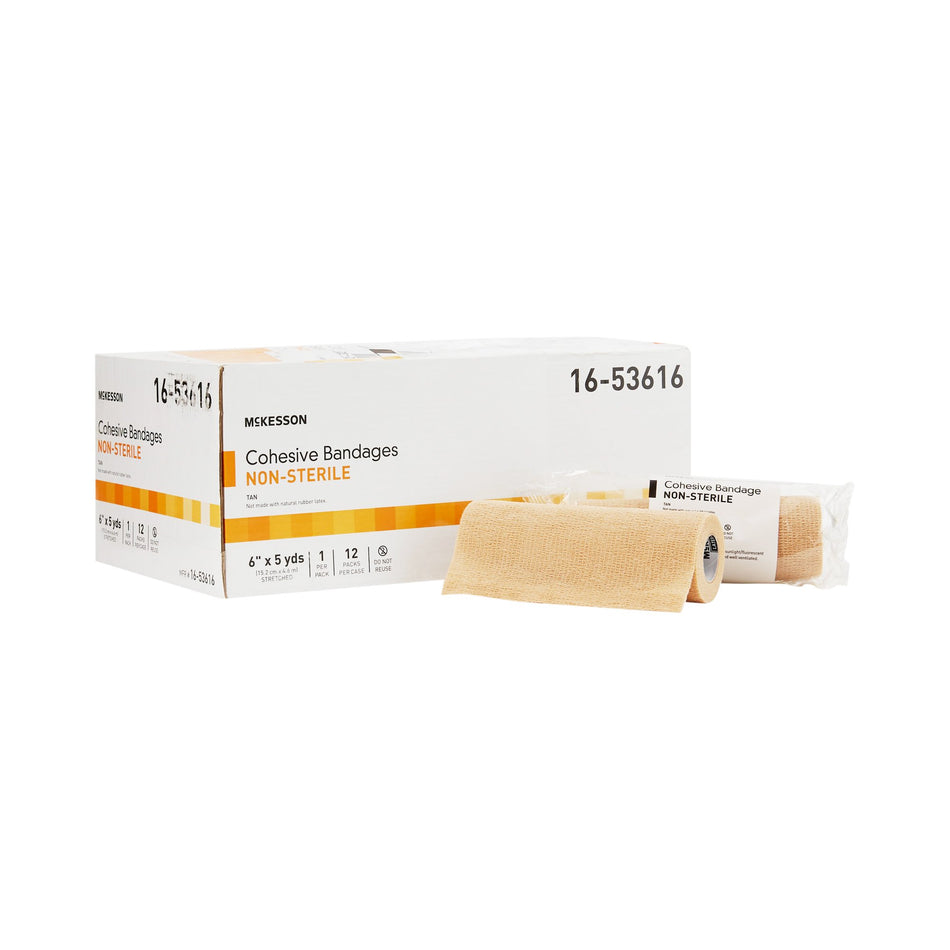 McKesson Self-adherent Closure Cohesive Bandage, 6 Inch x 5 Yard-Cohesive Bandage McKesson 6 Inch X 5 Yard Self-Adherent Closure Tan NonSterile Standard Compression