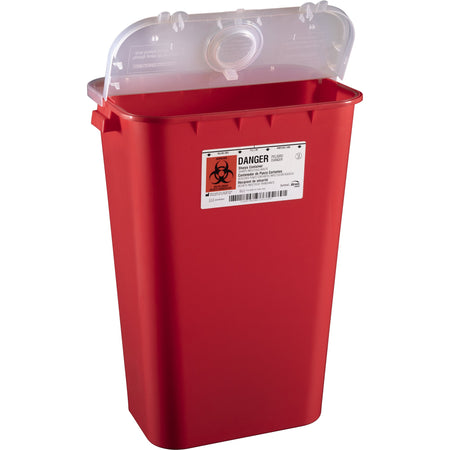 Bemis Sentinel Mailback Sharps Container, 11 Gallon, 22-1/2 x 16-1/2 x 11-13/16 Inch-Sharps Container Bemis Sentinel Red Base 22-1/2 H X 16-1/2 L X 11-13/16 W Inch Horizontal / Vertical Entry 11 Gallon