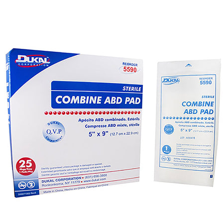 Dukal Sterile Abdominal Pad, 5 x 9 Inch, 1-Ply-Abdominal Pad Dukal 5 X 9 Inch 1-Ply Sterile 1 per Pack