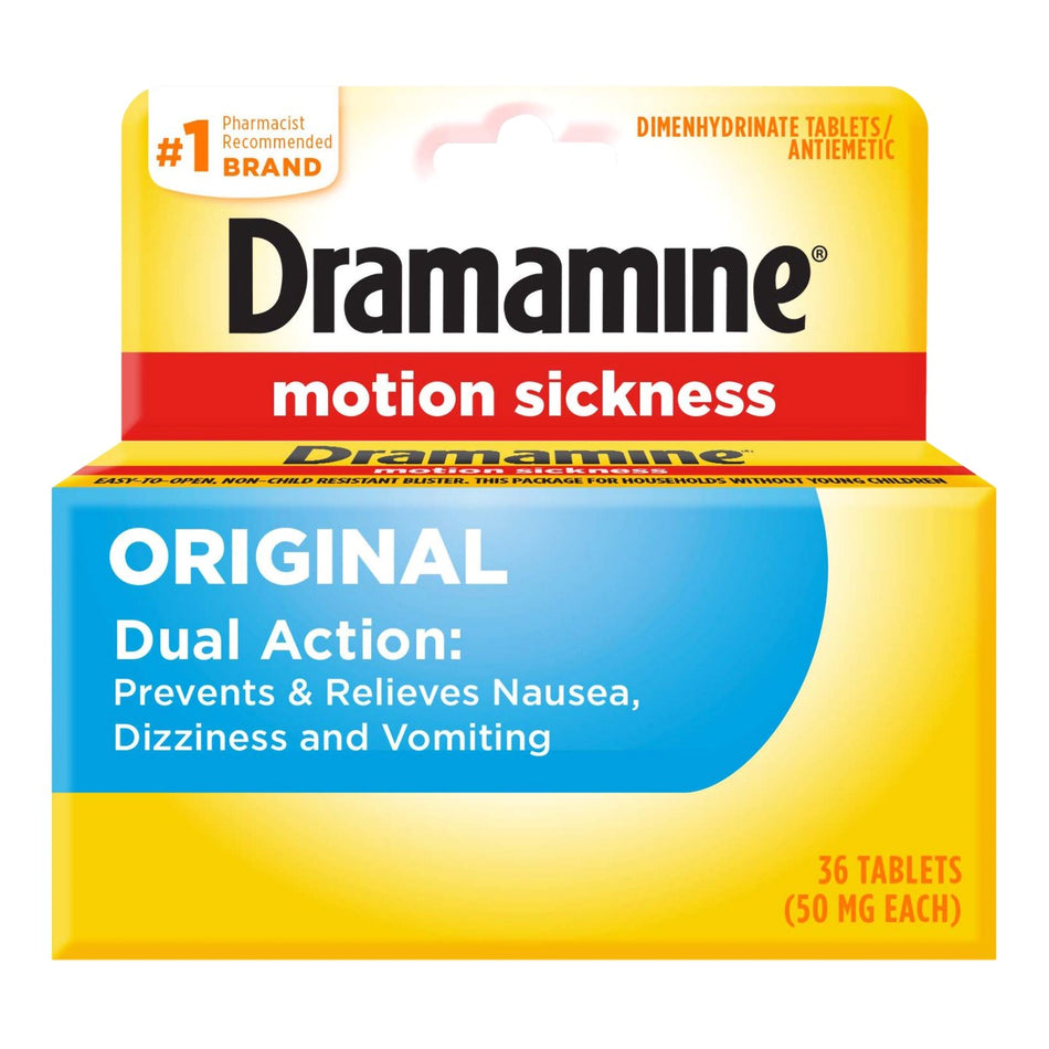 Dramamine Original Formula Motion Sickness Relief Tablets-Nausea Relief Dramamine 50 mg Strength Tablet 36 Per Box