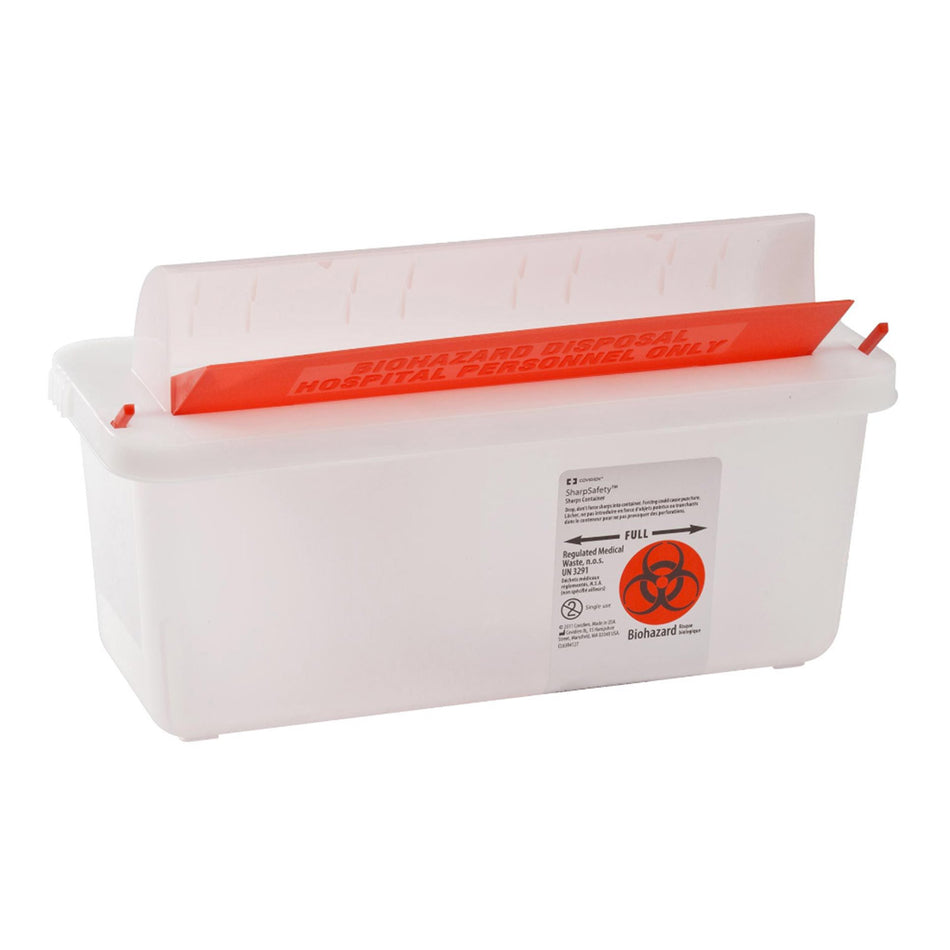 In-Room Multi-purpose Sharps Container, 1-1/4 Gallon, 11 x 10 x 4 Inch-Sharps Container In-Room Translucent Base 11 H X 10-3/4 W X 4-3/4 D Inch Horizontal Entry 1.25 Gallon