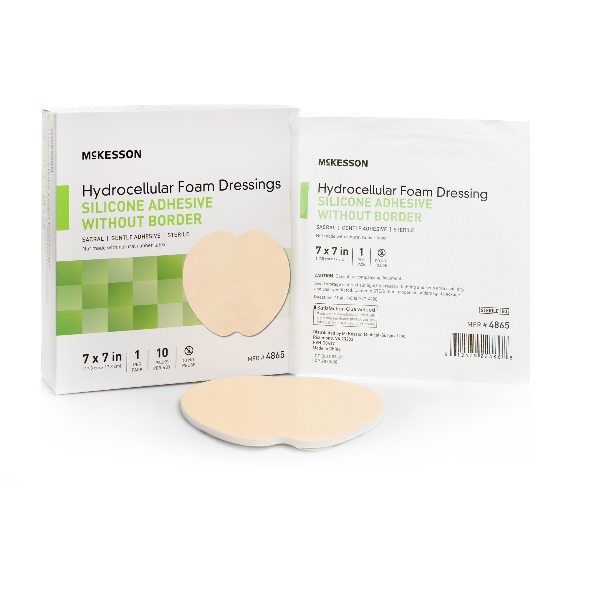 McKesson Silicone Gel Adhesive without Border Silicone Foam Dressing, 7 x 7 Inch Sacral-Foam Dressing McKesson 7 X 7 Inch Without Border Film Backing Silicone Gel Adhesive Sacral Sterile