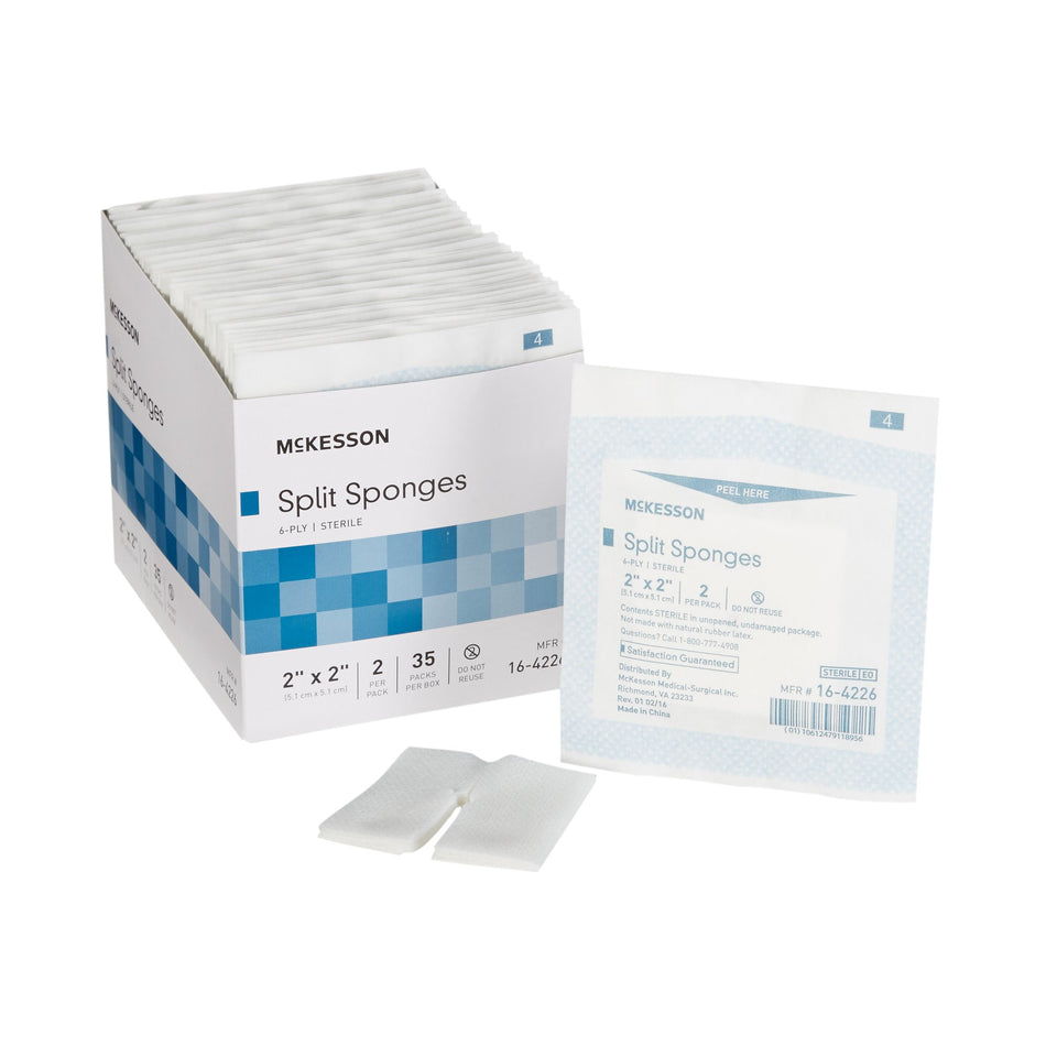 McKesson IV/Drain Split Dressing, 2 x 2 Inch, 6-Ply-I.V. Sponge McKesson 2 X 2 Inch 6-Ply Sterile 2 per Pack