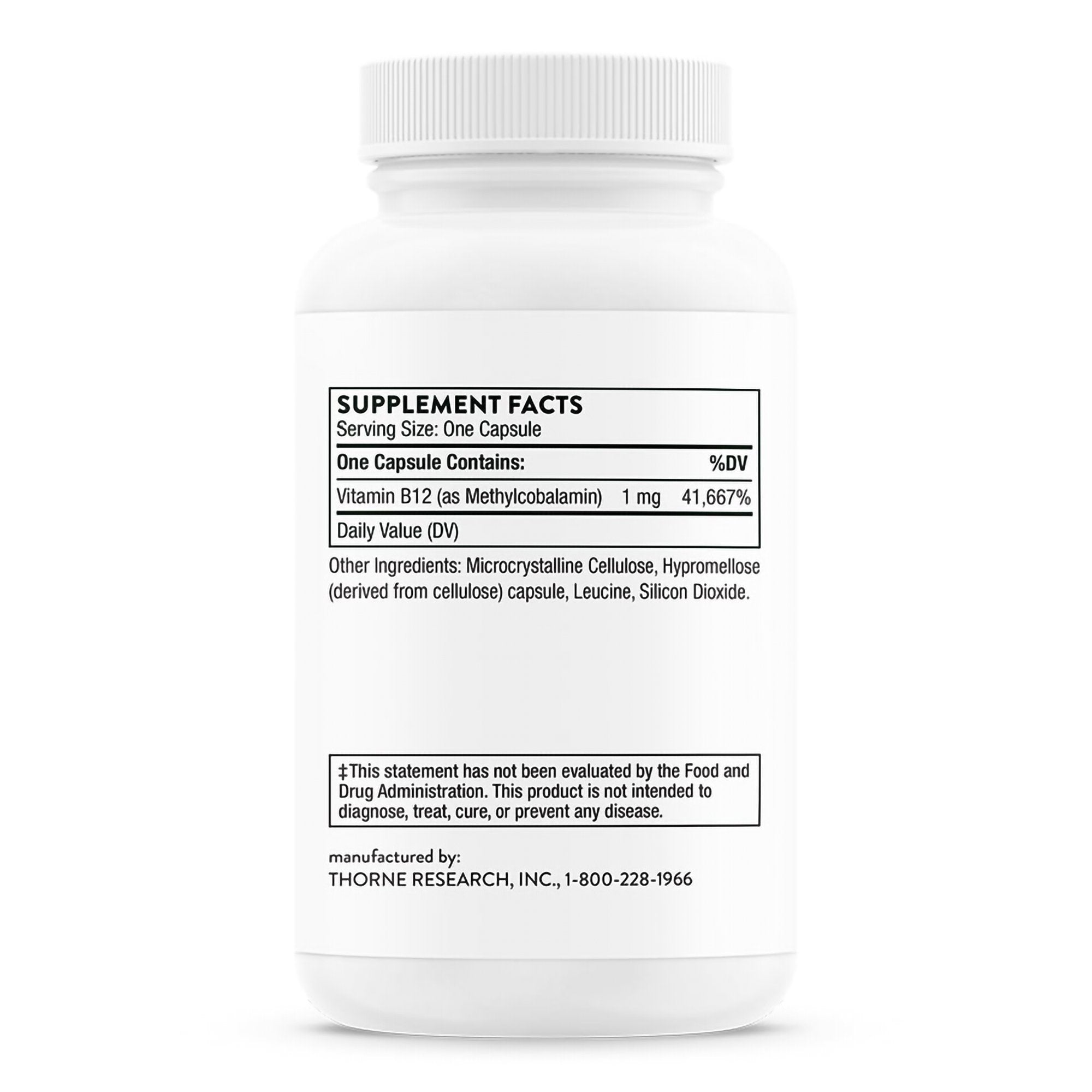 Thorne Vitamin B12 as Methylcobalamin Dietary Supplement-Vitamin Supplement THORNE Vitamin B12 Vitamin B12 (as Methylcobalamin) 1 mg Strength Capsule 60 per Bottle