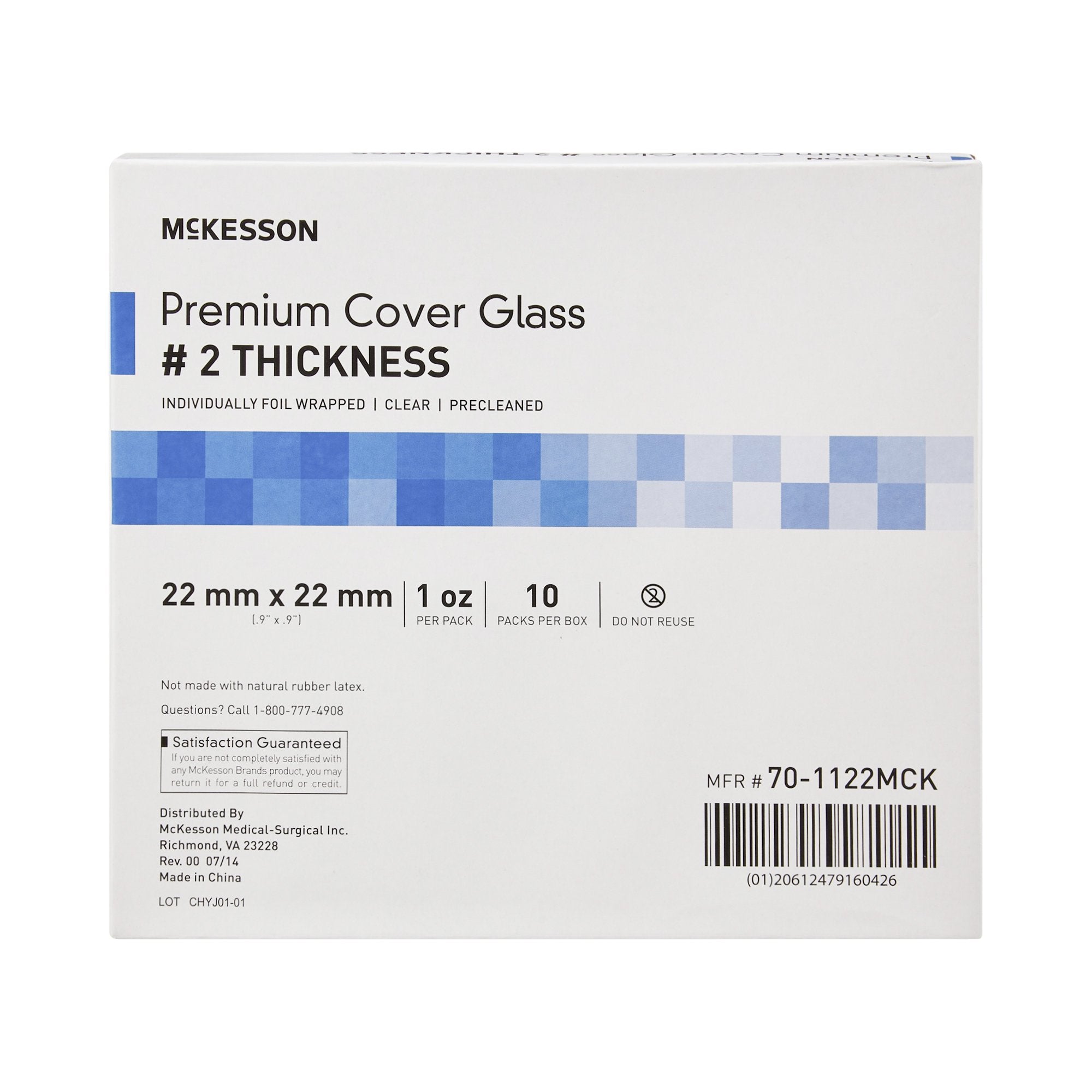 McKesson Premium No. 2 Thickness Cover Glass, 22 x 22 mm-Cover Glass McKesson Square No. 2 Thickness 22 X 22 mm