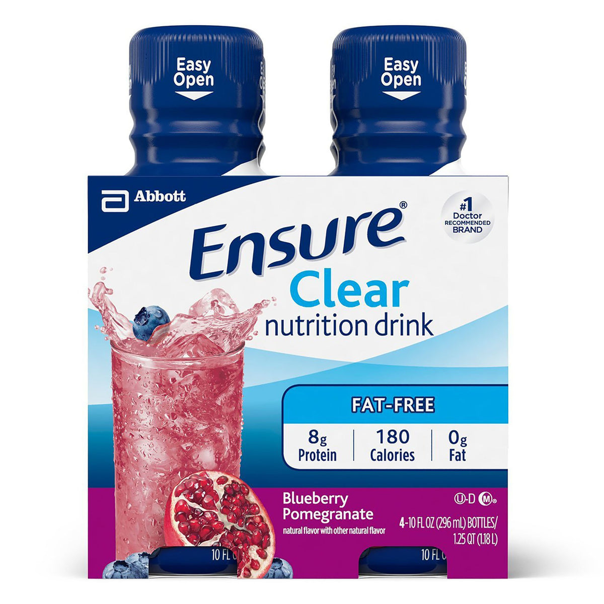 Ensure Clear Therapeutic Nutrition, Blueberry Pomegranate, 10-ounce bottle-Oral Supplement Ensure Clear Blueberry Pomegranate Flavor Liquid 10 oz. Bottle