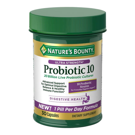 Nature's Bounty Ultra Strength Probiotic 10 Capsules-Probiotic Dietary Supplement Nature's Bounty Ultra Strength Probiotic 10 30 per Bottle Capsule