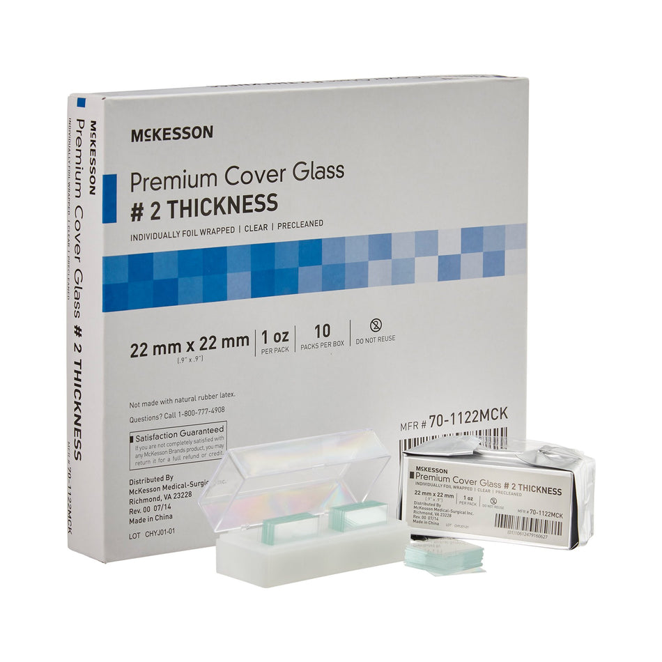 McKesson Premium No. 2 Thickness Cover Glass, 22 x 22 mm-Cover Glass McKesson Square No. 2 Thickness 22 X 22 mm
