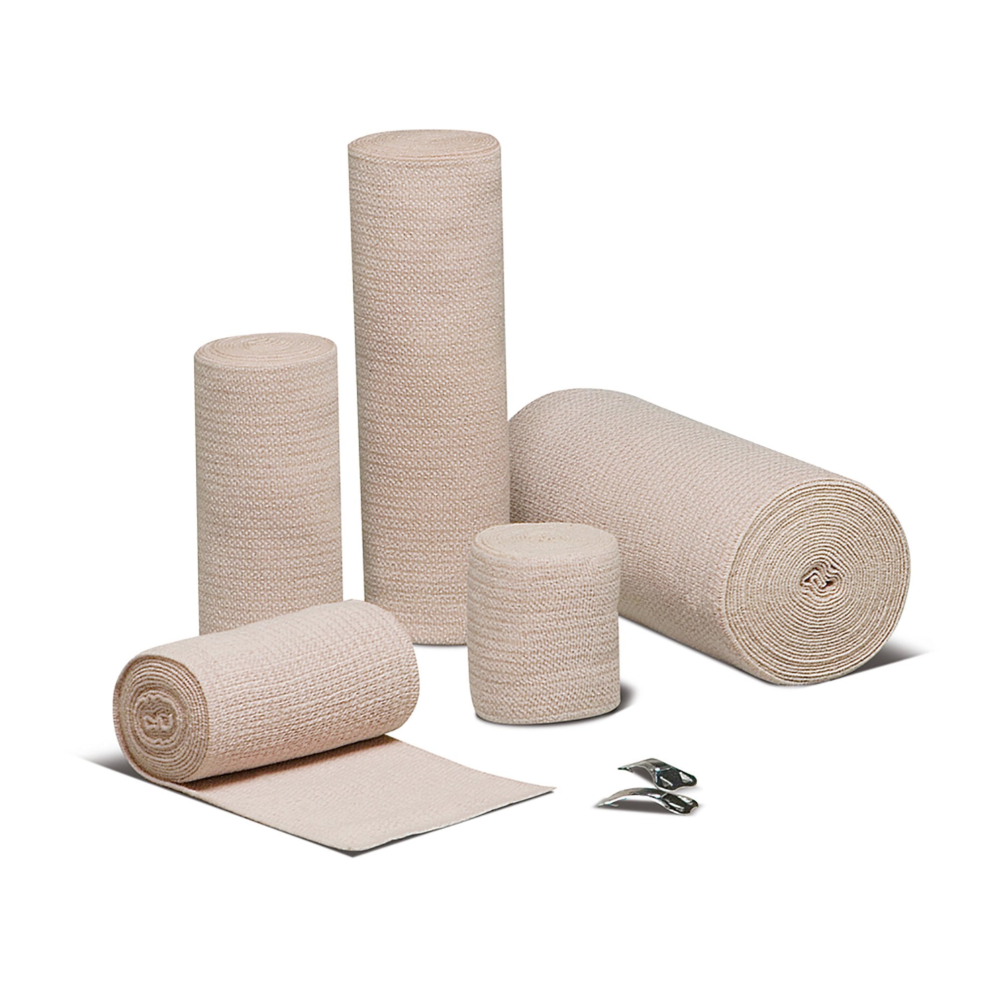 REB LF Clip Detached Closure Elastic Bandage, 4 Inch x 5 Yard-Elastic Bandage REB LF 4 Inch X 5 Yard Clip Detached Closure Tan NonSterile Standard Compression