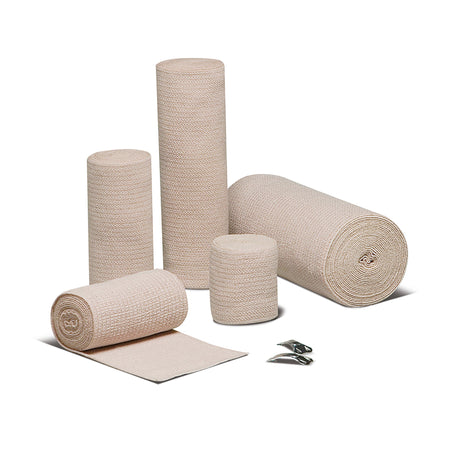 REB LF Clip Detached Closure Elastic Bandage, 4 Inch x 5 Yard-Elastic Bandage REB LF 4 Inch X 5 Yard Clip Detached Closure Tan NonSterile Standard Compression