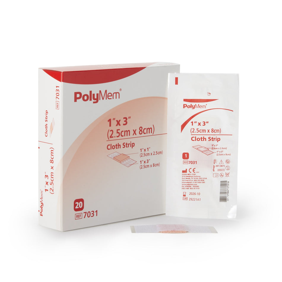 PolyMem� Pink / White Adhesive Strip, 1 x 3 Inch-Adhesive Strip PolyMem� 1 X 3 Inch Polyurethane / Film Rectangle Pink / White Sterile