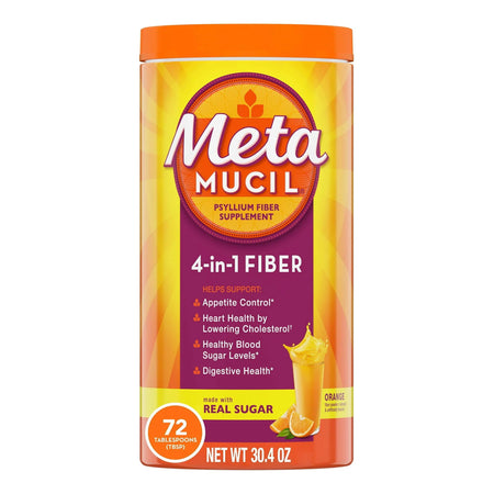 Metamucil Psyllium Husk Fiber Supplement-Fiber Supplement Metamucil Orange Flavor Powder 30 oz. 3.4 Gram Strength Psyllium Husk