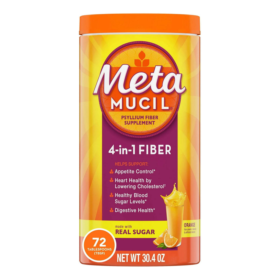 Metamucil Psyllium Husk Fiber Supplement-Fiber Supplement Metamucil Orange Flavor Powder 30 oz. 3.4 Gram Strength Psyllium Husk
