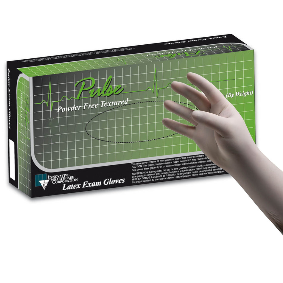 Pulse 151 Series Latex Exam Glove, Medium, White-Exam Glove Pulse 151 Series Medium NonSterile Latex Standard Cuff Length Fully Textured White Not Rated