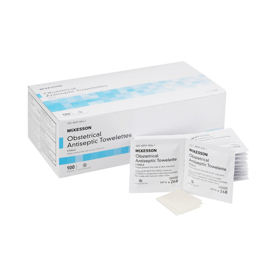 McKesson Obstetrical Antiseptic Skin Wipes-Obstetrical Cleansing Towelette McKesson Individual Packet Clean Scent 100 Count