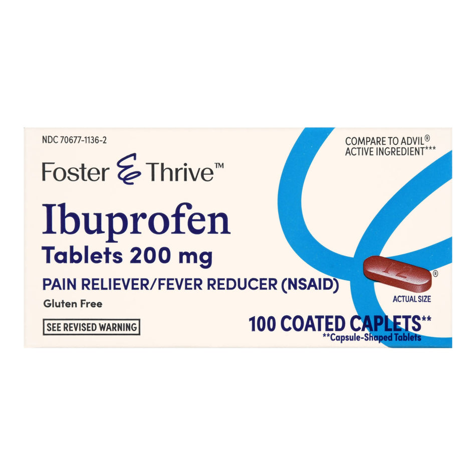 Foster & Thrive Ibuprofen 200 mg Coated Tablets-Pain Relief Foster & Thrive 200 mg Strength Ibuprofen Caplets 100 per Bottle
