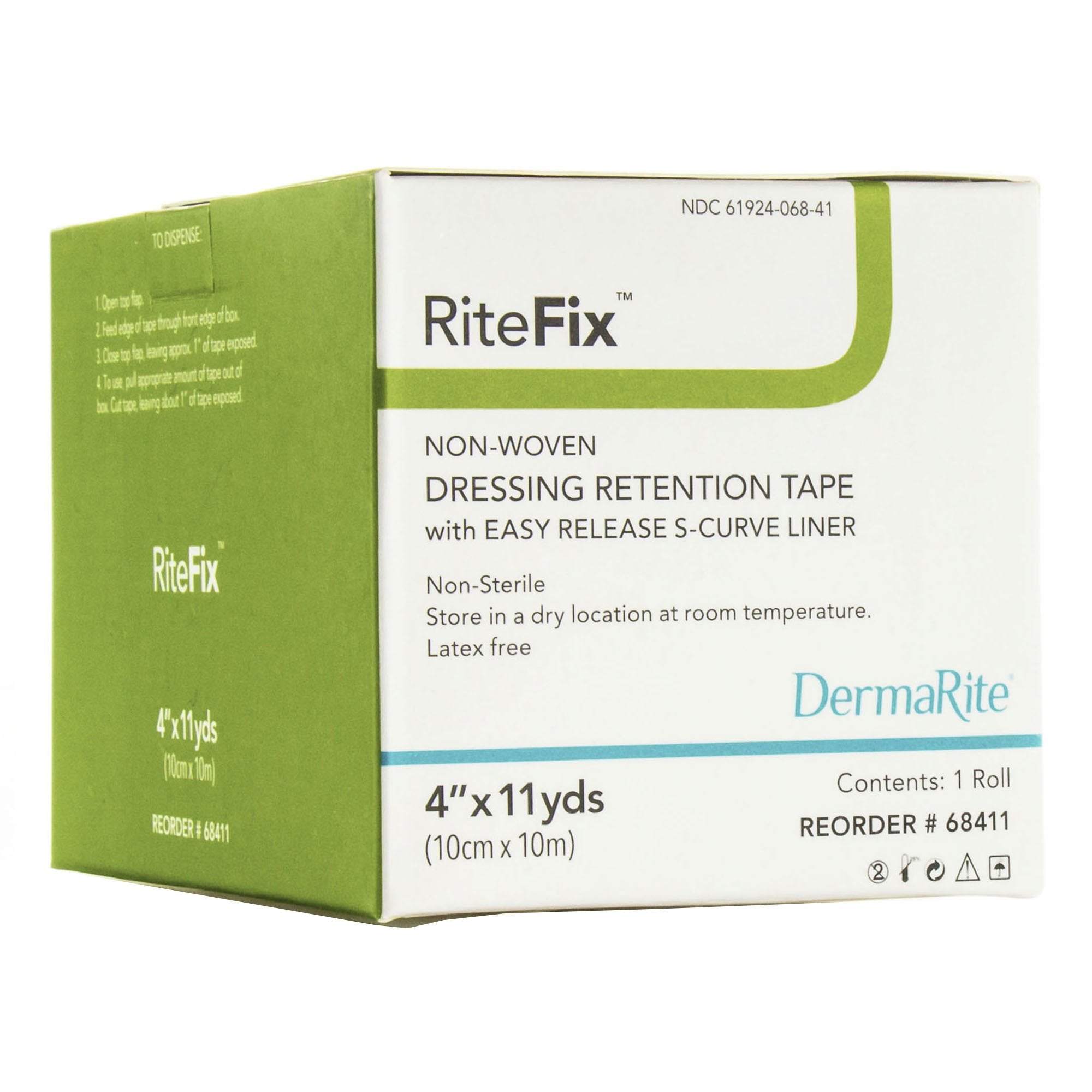 RiteFix Nonwoven Dressing Retention Tape, 4 Inch x 11 Yard, White-Water Resistant Dressing Retention Tape with Liner RiteFix White 4 Inch X 11 Yard Nonwoven NonSterile