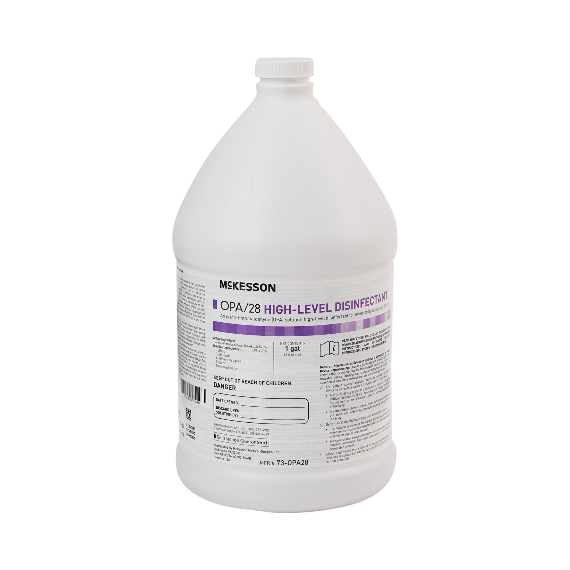 McKesson OPA High Level Disinfectant, 1 gal. Jug-OPA High-Level Disinfectant McKesson OPA/28 RTU Liquid 1 gal. Jug Reusable