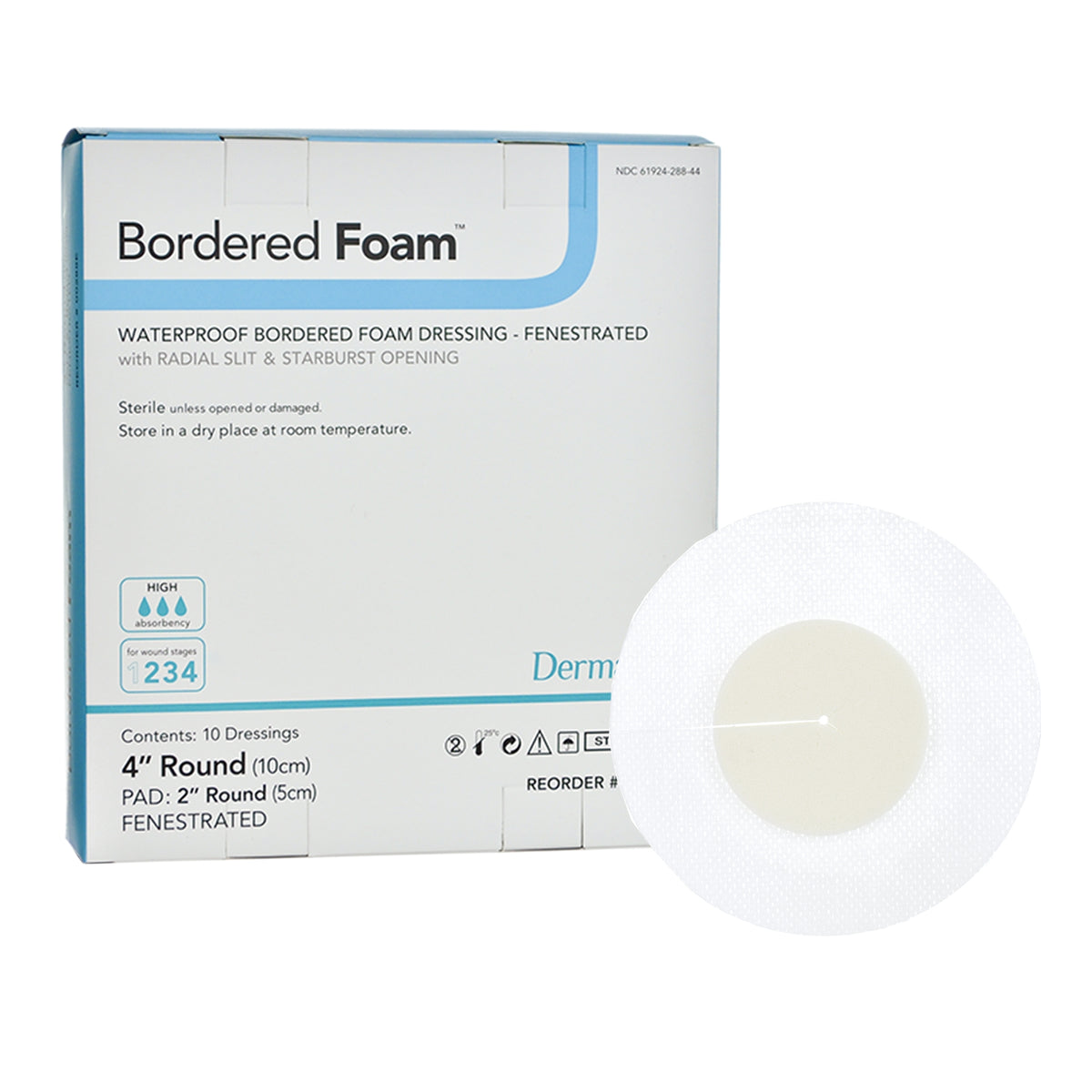 BorderedFoam Adhesive with Border Foam Dressing, 4-Inch Round-Foam Dressing BorderedFoam 4 Inch Diameter With Border Waterproof Backing Nonacrylic Adhesive Fenestrated Round Sterile