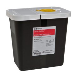 SharpSafety RCRA Waste Container, 2 Gallon, 10 x 10 x 7 Inch-RCRA Waste Container SharpSafety Black Base 10 H X 10-1/2 W X 7-1/4 D Inch Horizontal Entry 2 Gallon