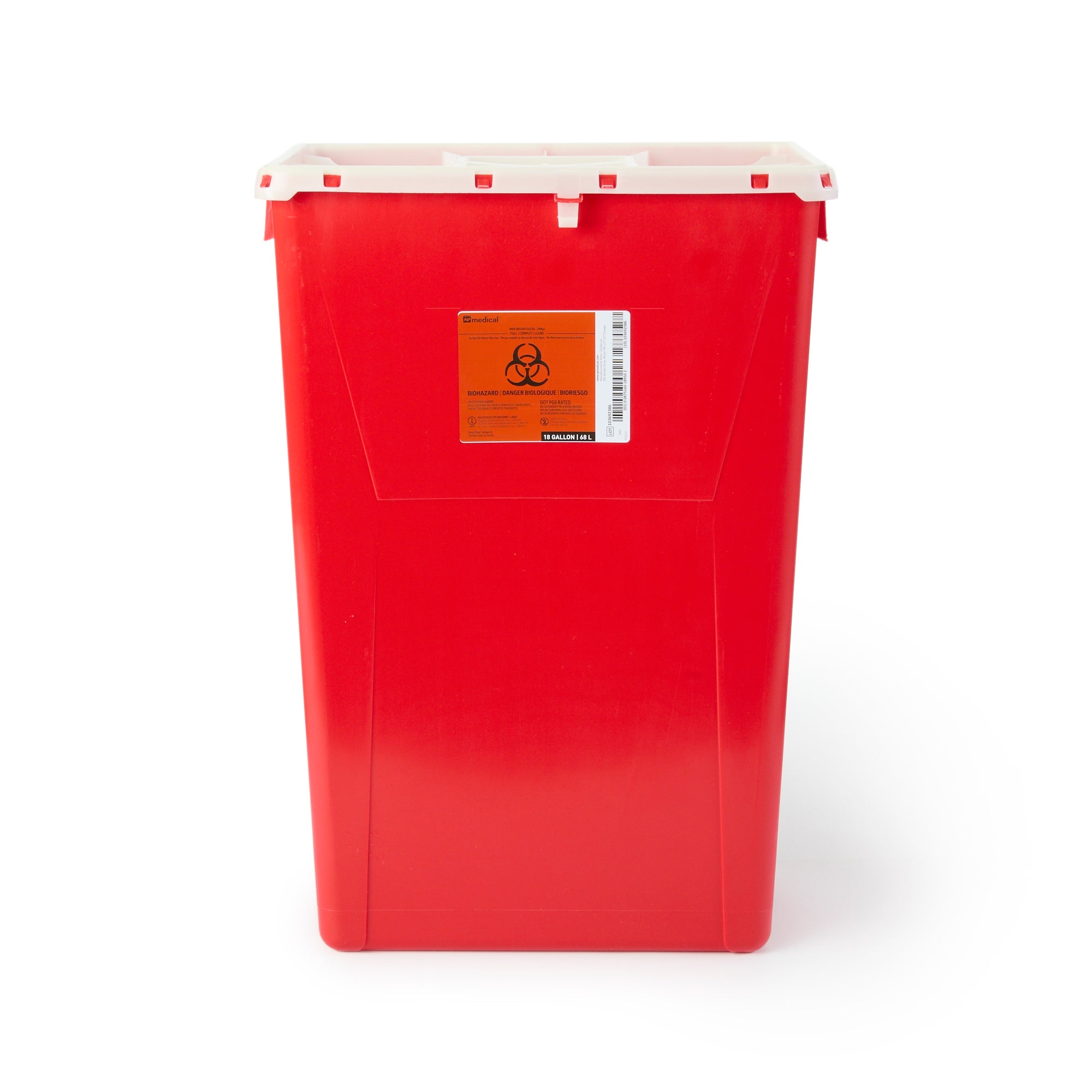 AP Medical Sharps Container, 18 Gallon, 17.3 x 13 x 24.8 Inch-Sharps Container AP Line Red Base 13 L X 17-3/10 W X 24-4/5 H Inch Vertical Entry 18 Gallon