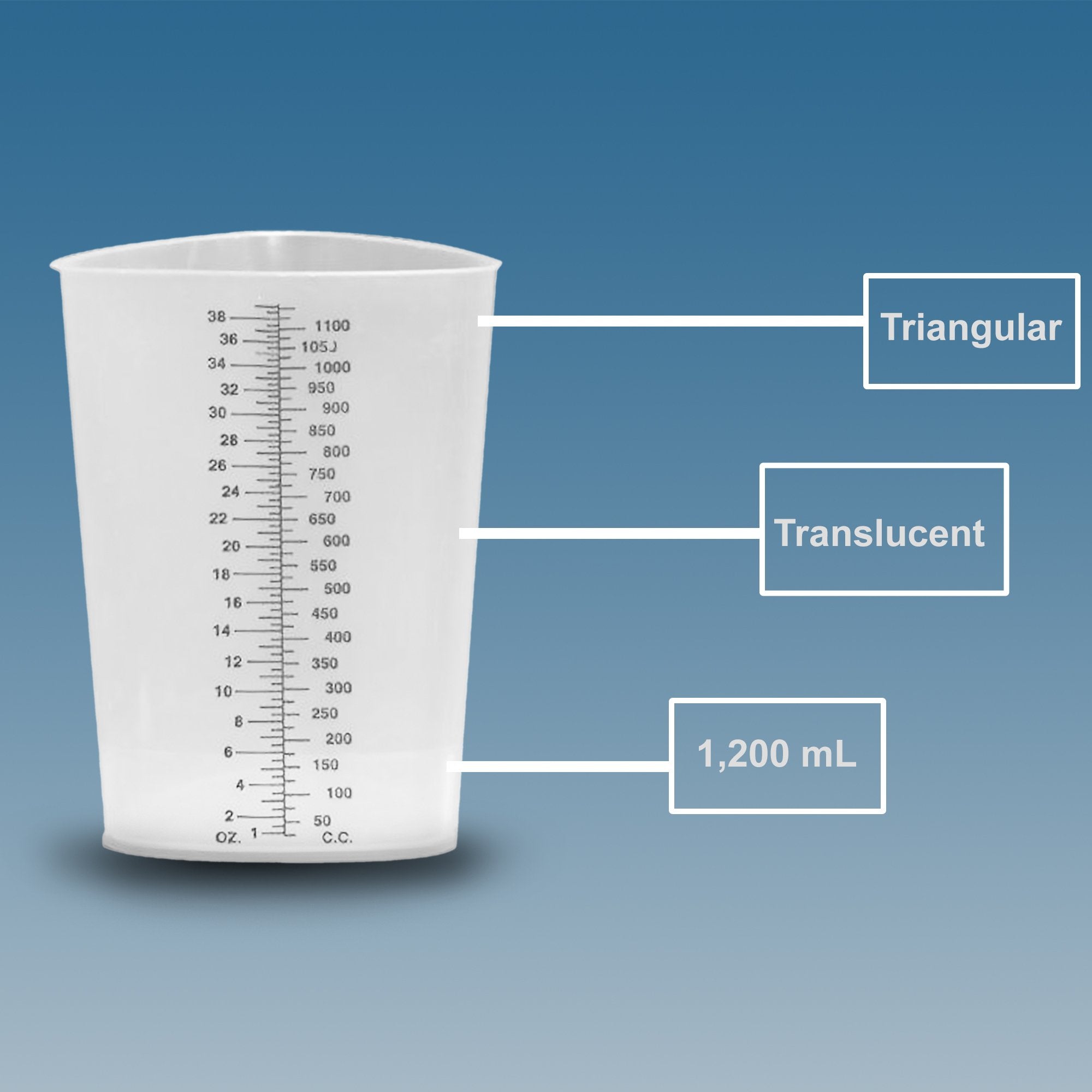 Plasti-Grad Graduated Beaker, 1,200 mL-"Graduated Beaker Plasti-Grad Triangular Polypropylene 1,200 mL"