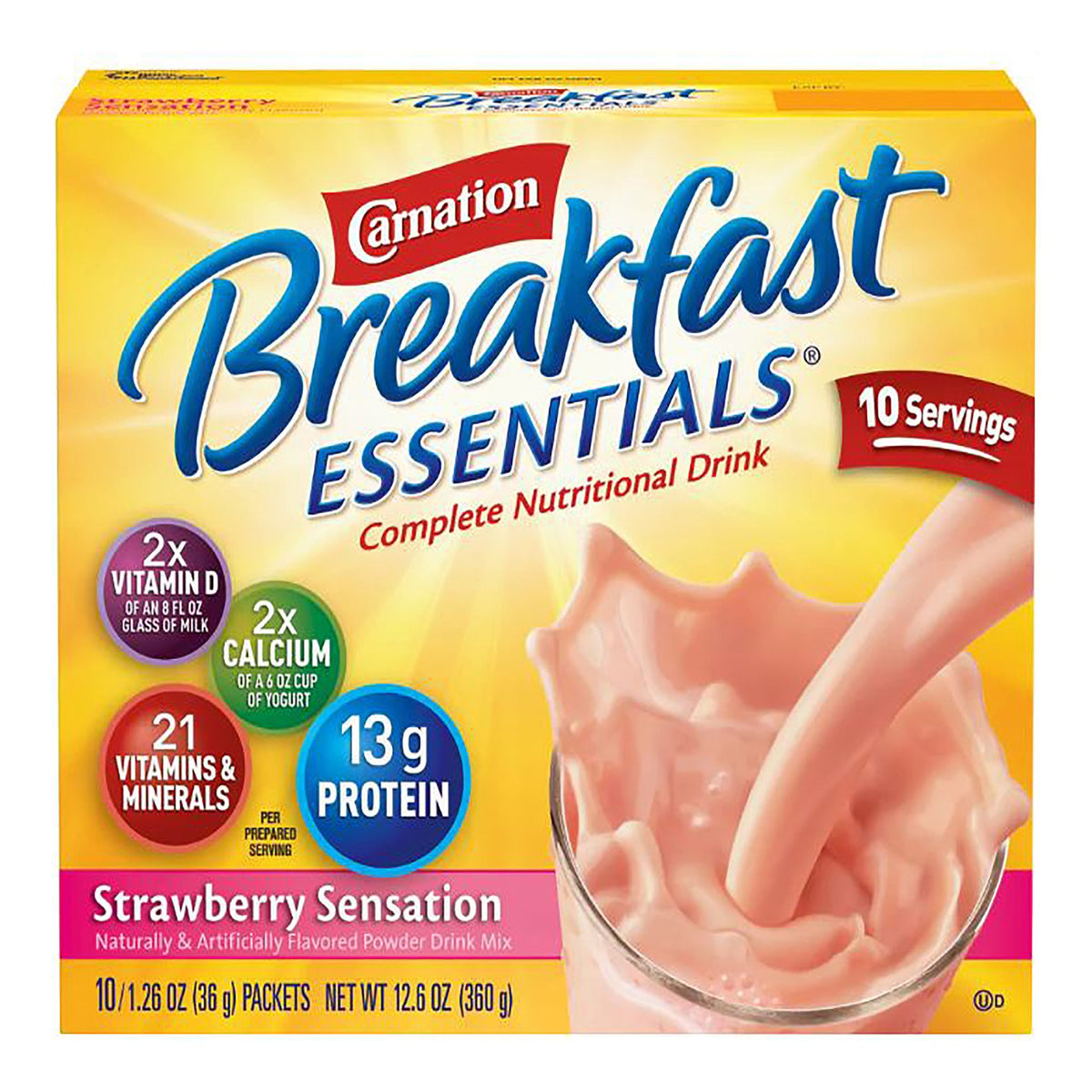 Carnation Breakfast Essentials Strawberry Nutritional Drink-Oral Supplement Carnation Breakfast Essentials Strawberry Sensation Flavor Powder 1.26 oz. Individual Packet